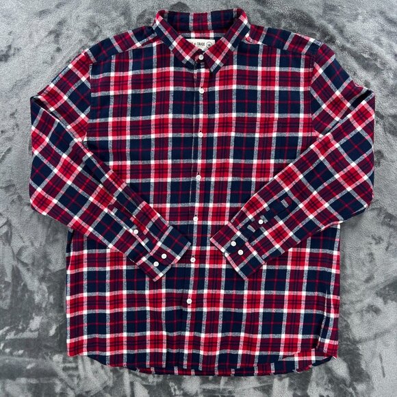 Line of Trade Men XXL Red Blue Plaid Flannel Long Sleeve Button Up Shirt NEW - Picture 1 of 8